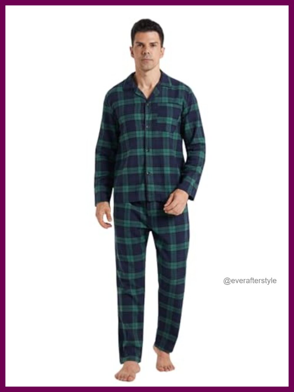 Mens Flannel Pajama Set 2 Piece Long Sleeve Plaid PJs with Pockets